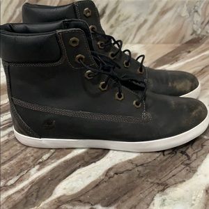 Timberland high top black leather lace up sneaker